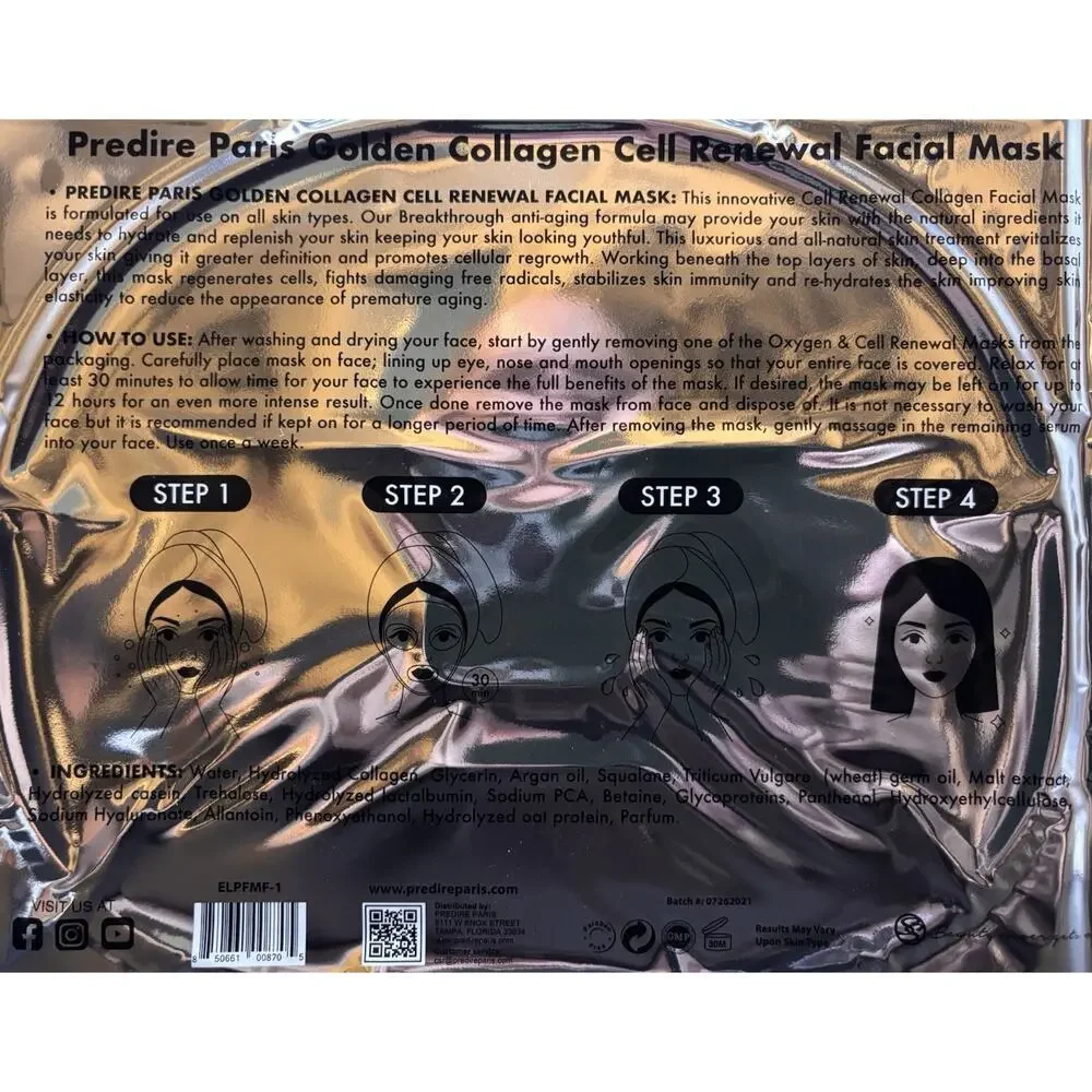 Predire Paris Golden Collagen Cell Renewal Facial Mask Anti-Aging Hydrating New